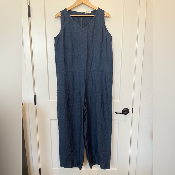 Eileen Fisher 100% Organic linen Lagenlook Coastal jumpsuit wide
